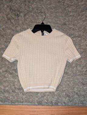 Butter Yellow Cable Knit Short Sleeve Sweater Top